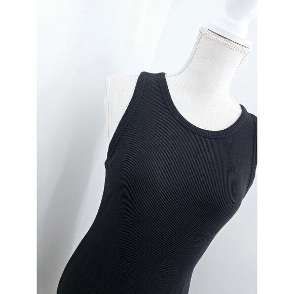 Theory Black Ribbed Bodycon Straight Tight Sleeveless Midi Tank Dress L Large - Picture 4 of 8